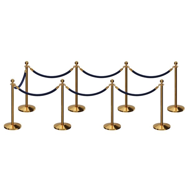 Montour Line Stanchion Post and Rope Kit Pol.Brass, 8 Ball Top7 Dark Blue Rope C-Kit-8-PB-BA-7-PVR-DB-PB